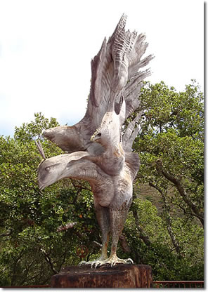 Photograph of the phoenix sculpture created by Edmund Kara, and residing at Nepenthe restaurant in Big Sur, California. Image copyright © Philip W. Tyo 2008