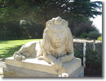 A photograph of one of the grand lion statues guarding the entrance to Sutro Heights Park in San Francisco, California.  Image copyright © Philip W. Tyo 2007