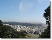 A photograph of the area set back from Ocean Beach, in which the Dutch Windmill is also pictured. Taken from Sutro Heights Park in San Francisco, California.  Image copyright © Philip W. Tyo 2007